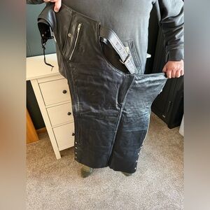 Men's Black Leather Motorcycle Chaps